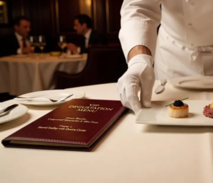 Szef kuchni serwuje eleganckie menu degustacyjne dla gości VIP