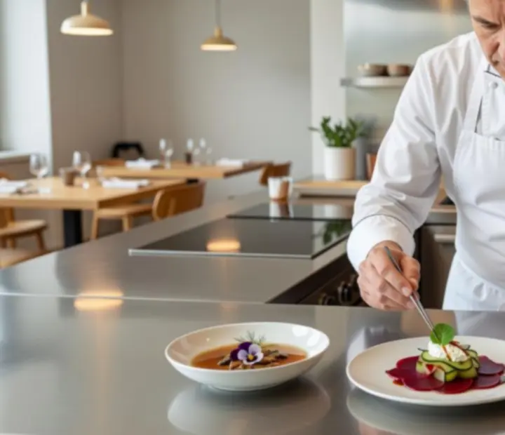 Szef kuchni prezentuje wyszukane menu degustacyjne