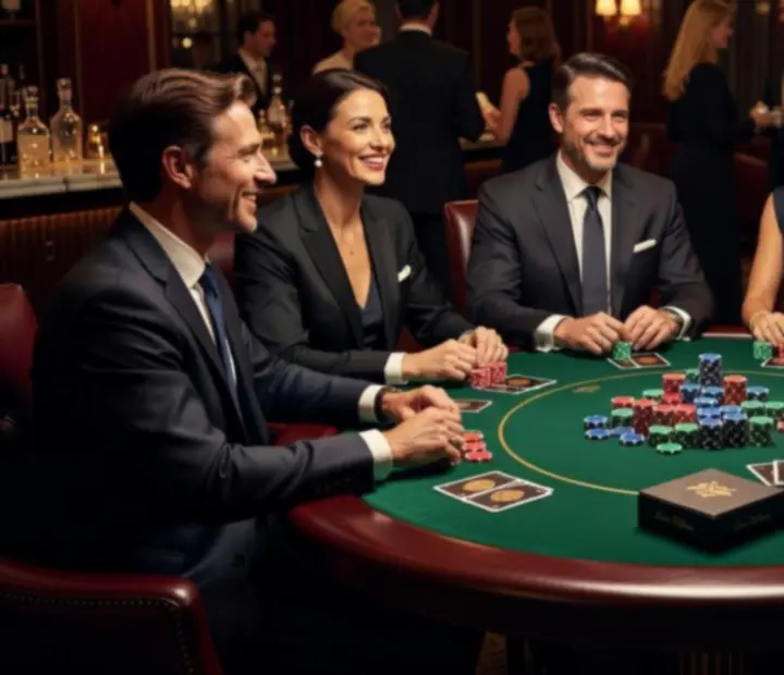 Elegancki stół pokerowy z symbolicznymi żetonami w nastrojowej restauracji