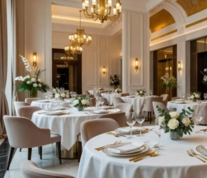 Elegancka sala restauracyjna przygotowana na wieczorne przyjęcie