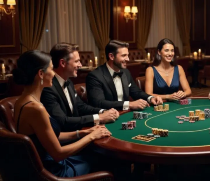 Stylowy wieczór pokerowy w eleganckiej restauracji z nastrojowym oświetleniem